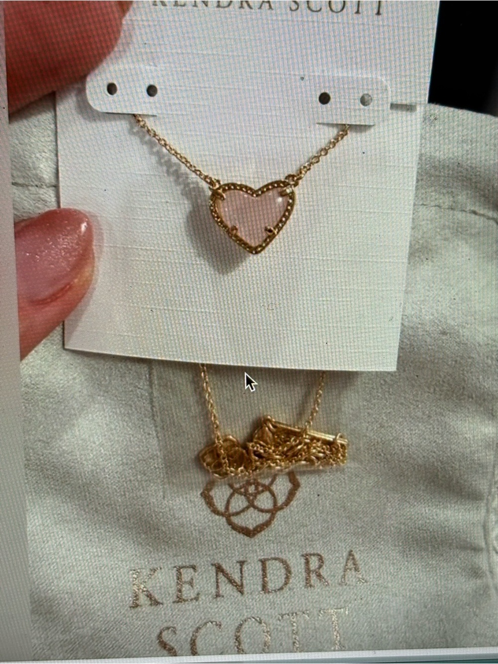 Kendra Scott Gold Heart Necklace with light Pink Quartz Stone